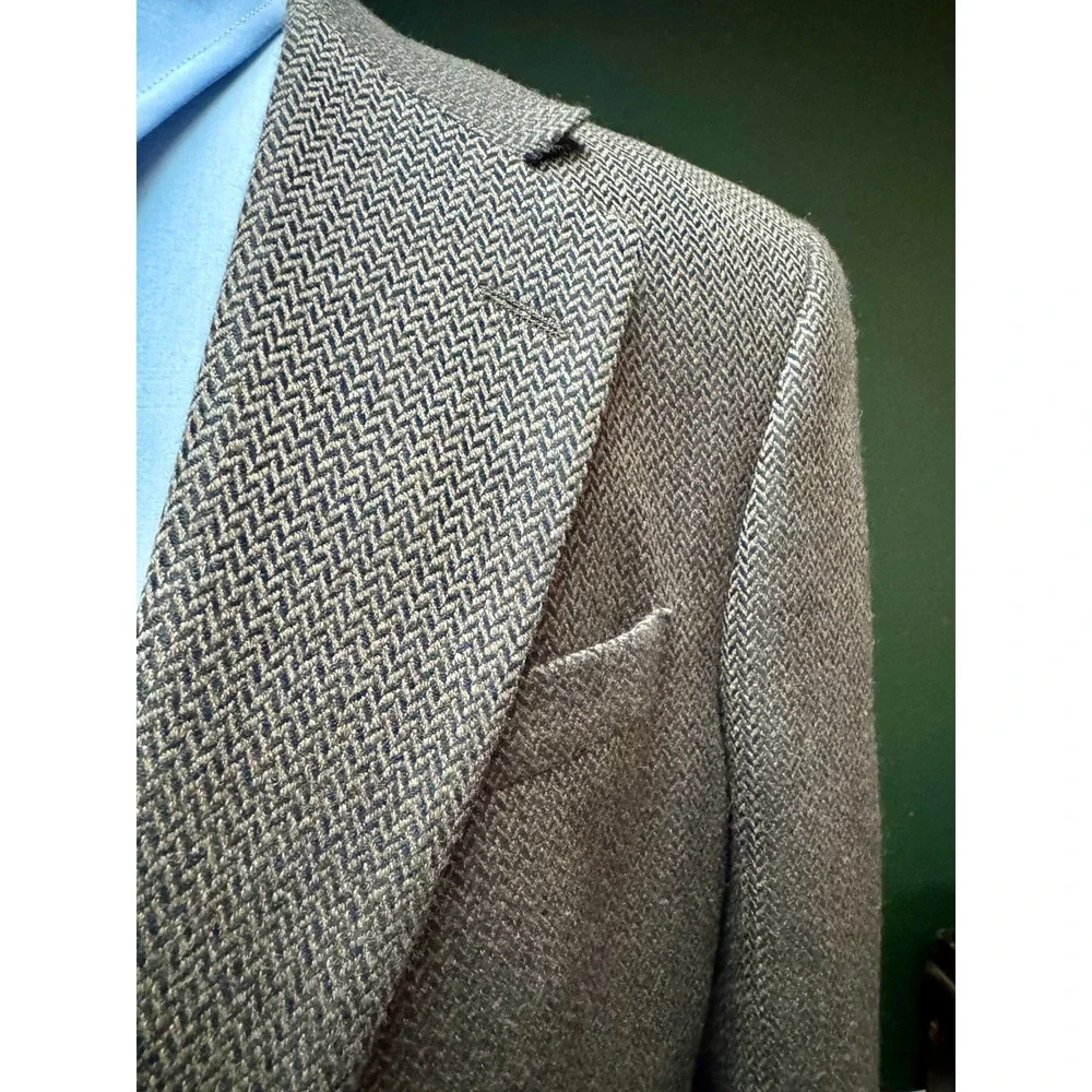 Jos. A. Bank Men's Brown Wool Cashmere Herringbone Tweed Two Button Blazer 41R